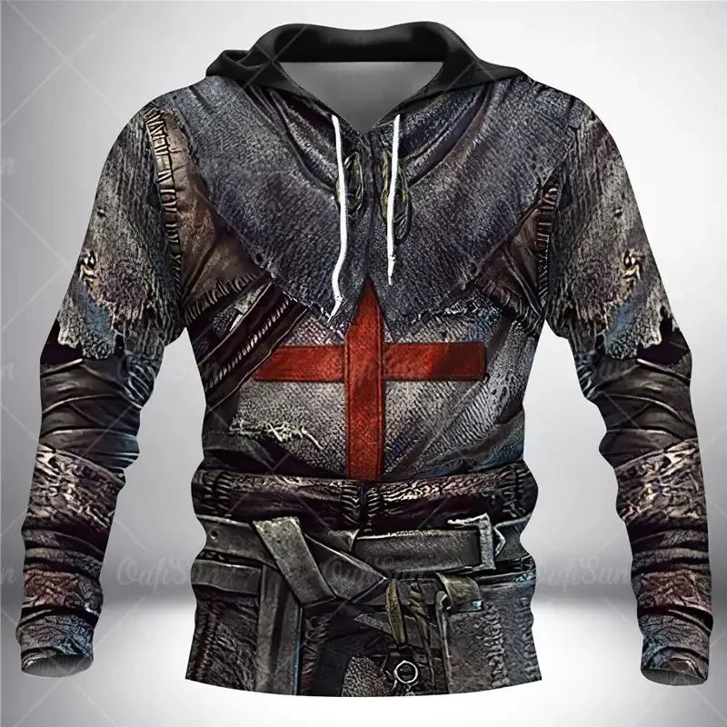Knights Templar 3D-Druck Herren Laxity Hoodie Lässiger Oversize-Pullover Beliebter Streetwear-Mode-Sweatshirt Trendige Herrenbekleidung – Detail 9