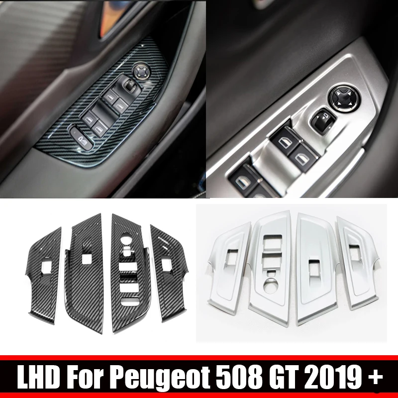 

Для Peugeot 508 GT 2019 2020 2021 ABS подлокотник из углеродного волокна, оконные кнопки, крышка стекла, регулировка подъема, панель переключателя, накладка, аксессуары