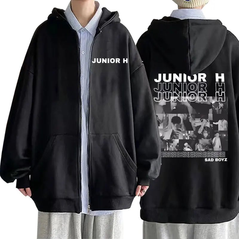 

Singer Junior H Sad Boyz Album Graphic Zip Up Hoodie Men Women Fashion Oversized Streetwear Men's Hip Hop Harajuku Zipper Jacket