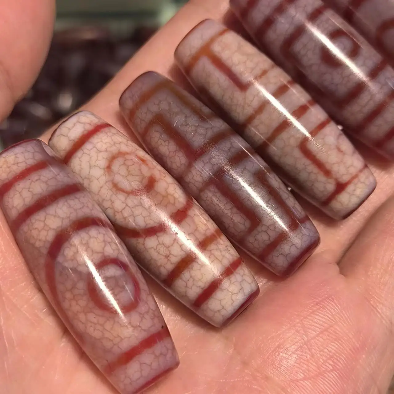 1pcs/lot natural old agate dzi Pink white Multiple patterns Ethnic style Accessories collection jewelry Delicate Thin lines diy