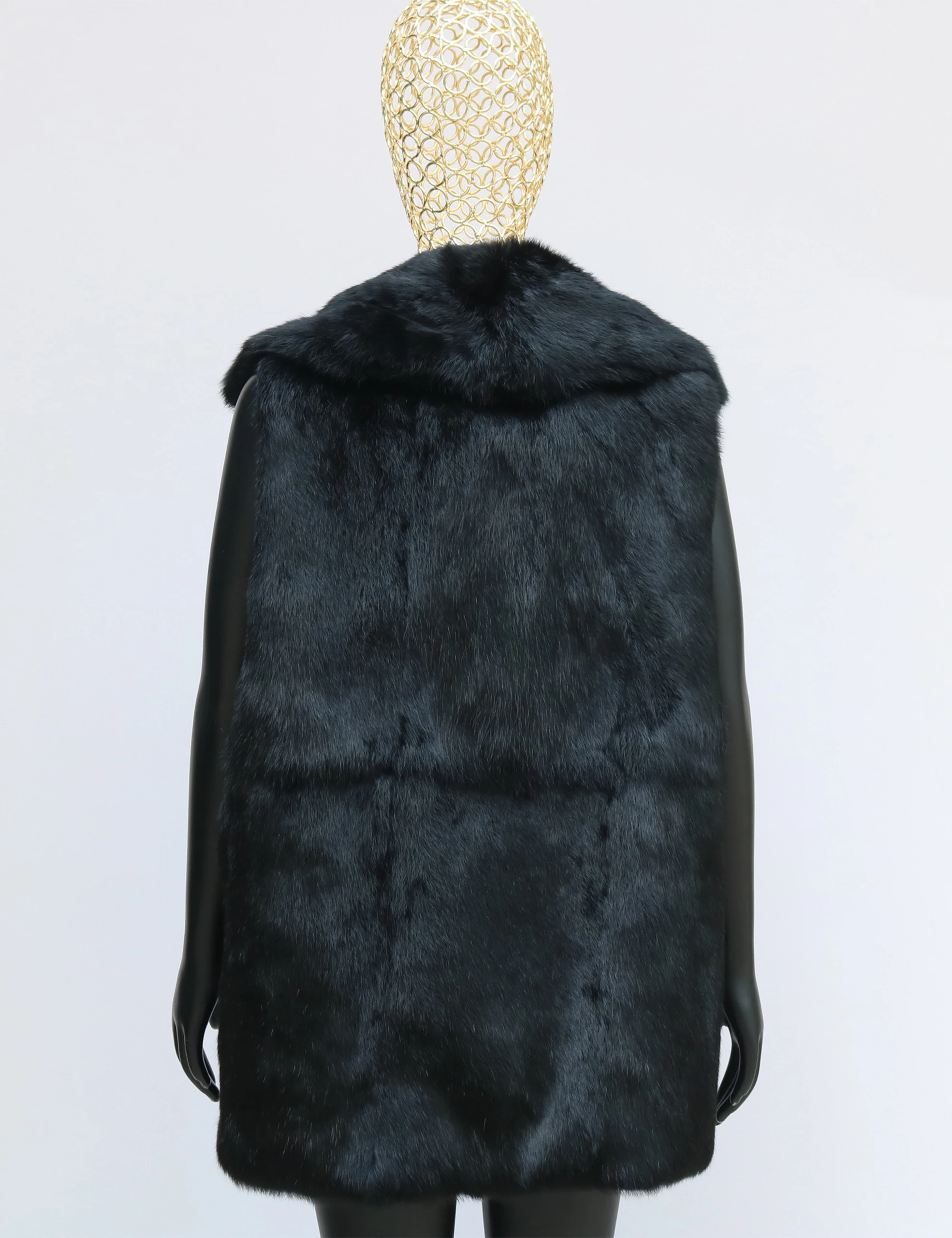 Damska kamizelka z prawdziwego futra królika, 100% naturalna, z kołnierzykiem, modna damska kamizelka na jesień i zimę