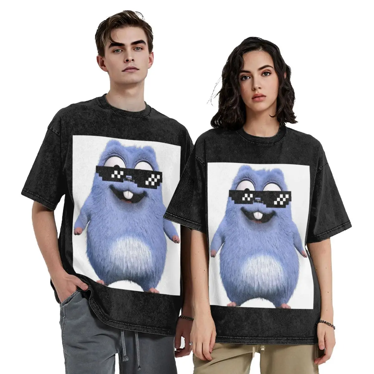 

Animation Grizzy And The Lemmings Cartoon Anime Washed T Shirts Cotton Short Sleeve T-Shirt Streetwear Tops Tees for Men Women