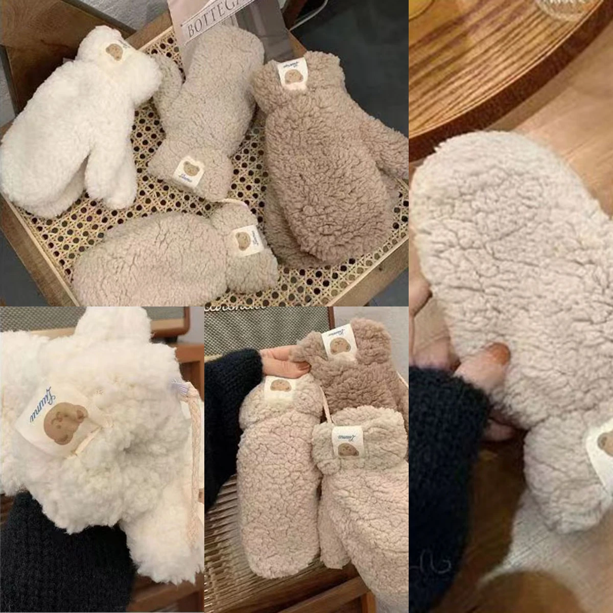 قفازات الحماية الباردة قفازات كاملة الأصابع قفازات دافئة معلقة الرقبة يندبروف سميكة الدفء المخملية الشتاء قفازات الدب لطيف