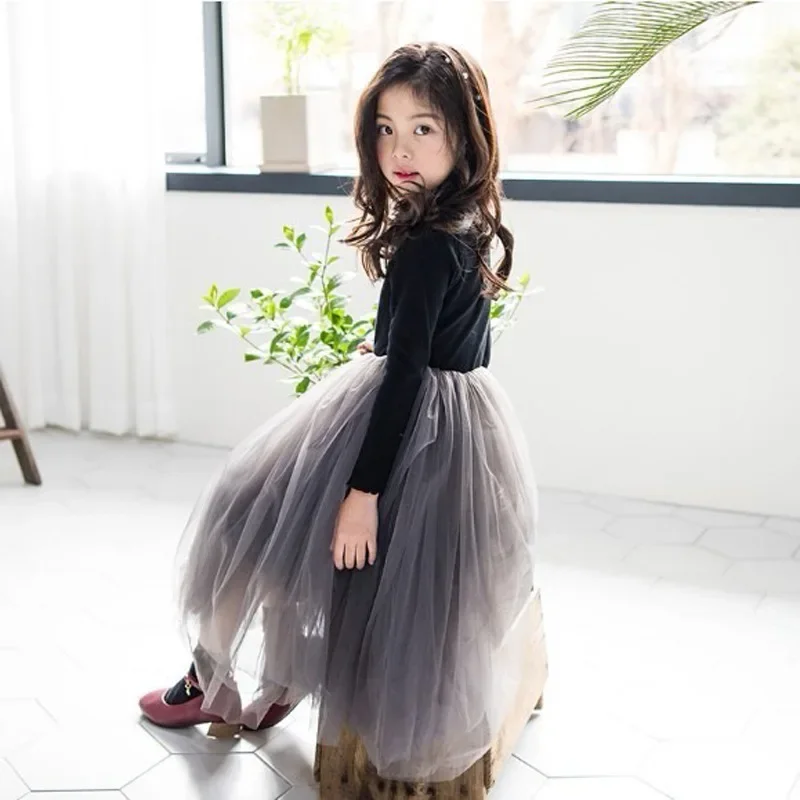 Girls' Dresses Winter Autumn New Casual Children's Fluffy Gauze Base Dress Big Children's Wear Versatile Winter Princess Dress