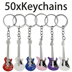 50 Pcs Guitar Keychain, Mini Alloy Electric Guitar Keychain, Musical Instruments Bag Hanging Pendant