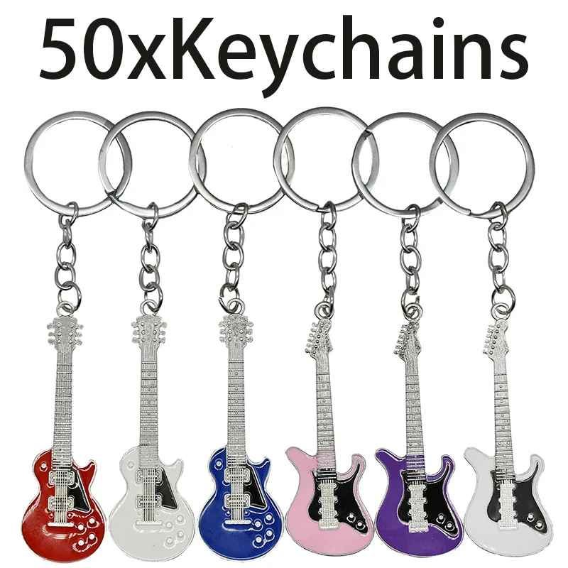 50 Pcs Guitar Keychain, Mini Alloy Electric Guitar Keychain, Musical Instruments Bag Hanging Pendant