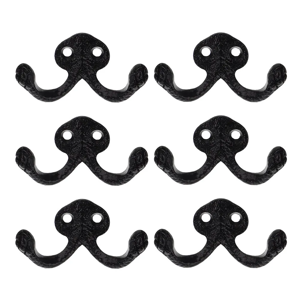 6Pcs Double Zinc Alloy Hooks Bathroom Wall Mounted Towel Coat Robe Hangers Entryway Door Metal Hooks Key Hook Hat Hook
