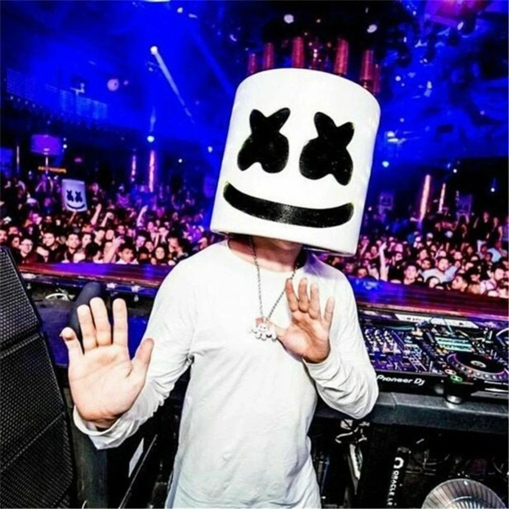 Halloween Light Up Mask Full Face LED Neon Marshmallow Mask Headgear Luminous DJ Music Festival Props Cosplay Rave Party Mask