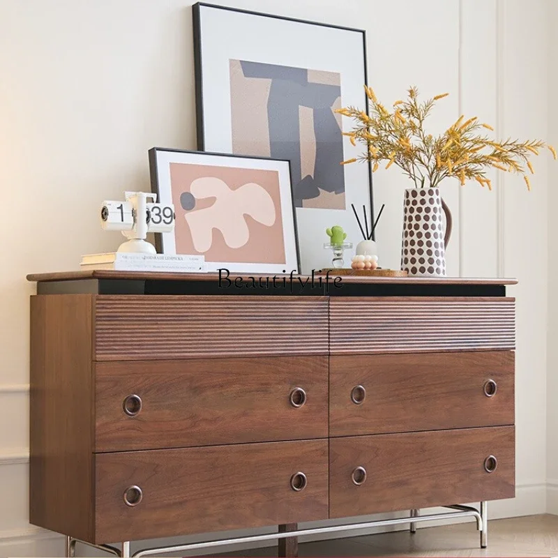 

FG10*Medieval black walnut solid wood living room bedroom retro storage cabinet