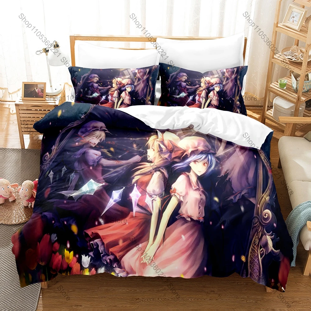 Touhou Project Bedding Set 3Pcs Reimu Marisa Fantasy Pattern Comfort Bed Linen For Otaku Fans All Season