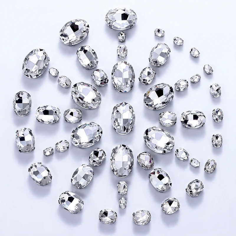 QIAO Mehrfachform Gemischte Größen Glas-Aufnähstränen Flache Rückseite Klare Kristallsteine für Hochzeitskleid-Accessoires – Detail 7
