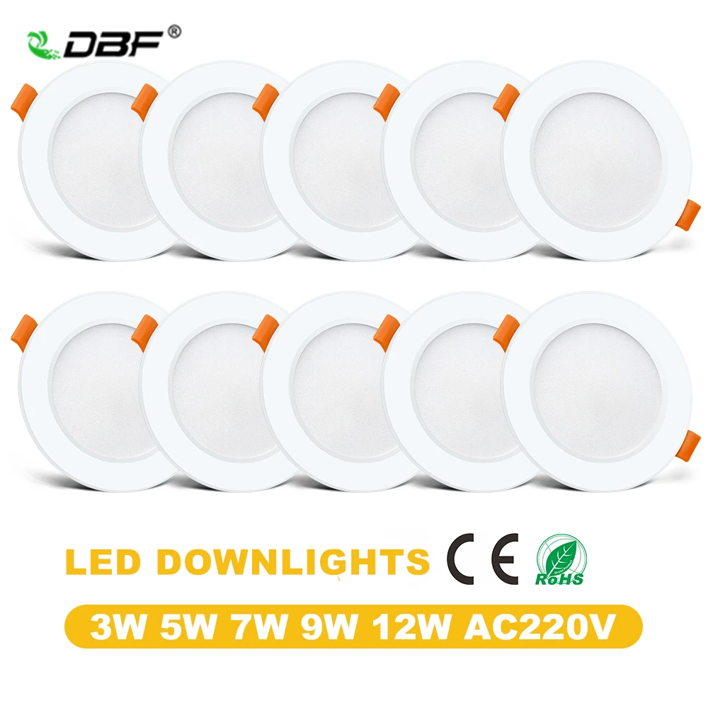 [DBF]2pcs/lot Driverless LED Recessed Downlight SMD 2835 3W 5W 7W 9W 12W AC220V LED Ceiling Spot light Bedroom Indoor Lighting