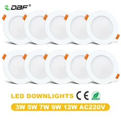 [DBF]2 sztuk/partia Driverless LED Downlight wpuszczany SMD 2835 3W 5W 7W 9W 12W AC220V LED sufitowe oświetlenie punktowe sypialnia oświetlenie wewnętrzne