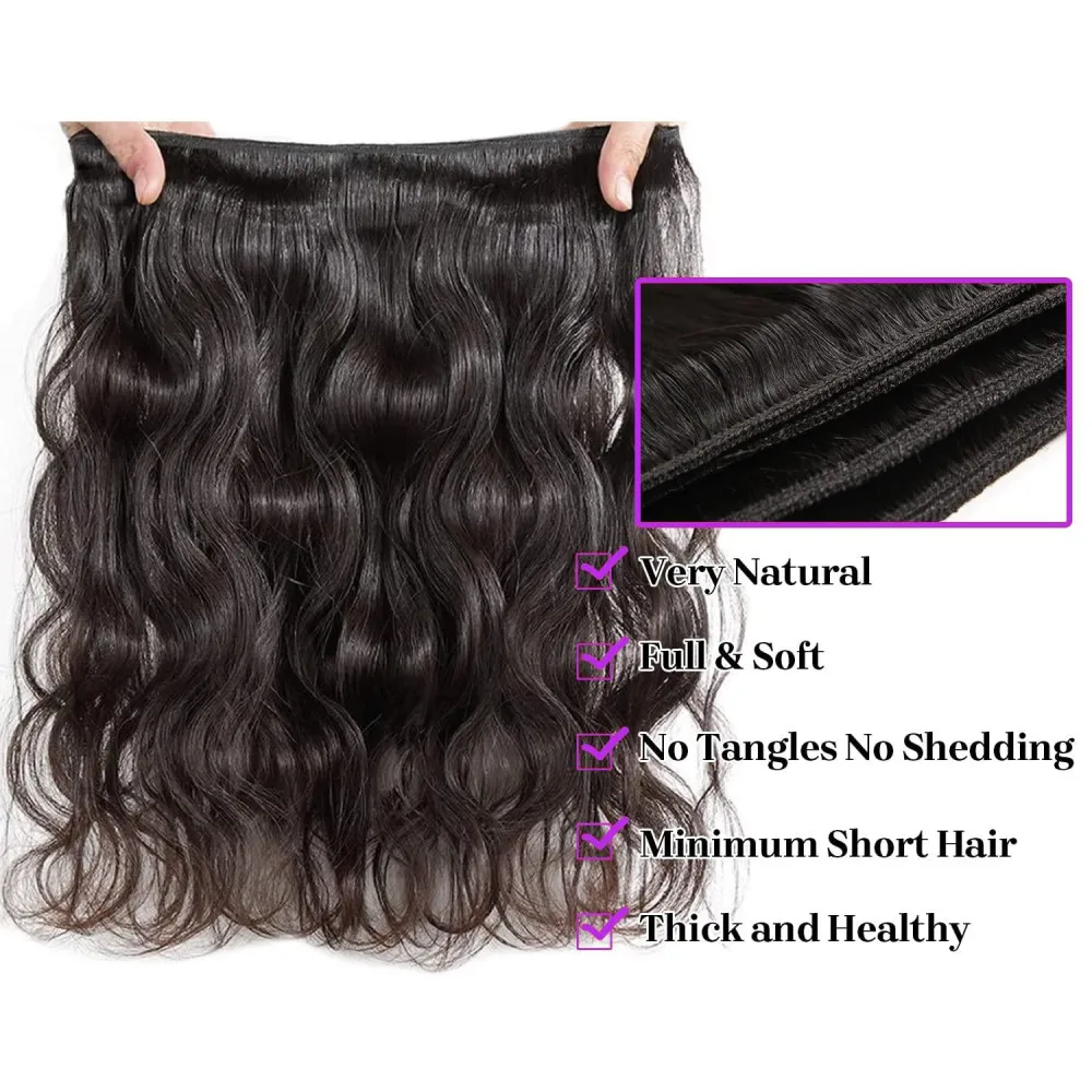 Brazilian Human Hair Bundles Body Wave Bundles Human Hair 100% Unprocessed Natural Color #1B For Woman Weave Extensions 30 Inch