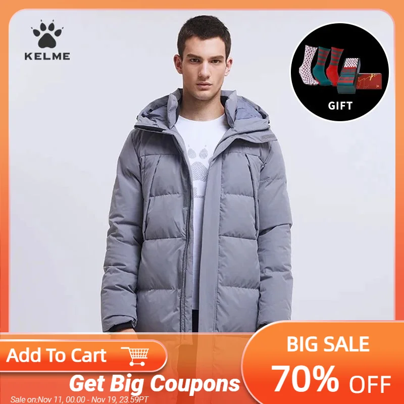 

Мужское длинное теплое пуховое пальто KELME, теплая куртка с капюшоном, тренировочная футбольная куртка выше колена, 8161YR1003