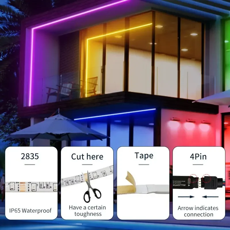 60LEDs/m USB LED Lights Strip Tape 2m 2835 24-klawiszowy pilot na podczerwień do kuchni Szafa Sypialnia PC TV Podświetlenie Oświetlenie domu