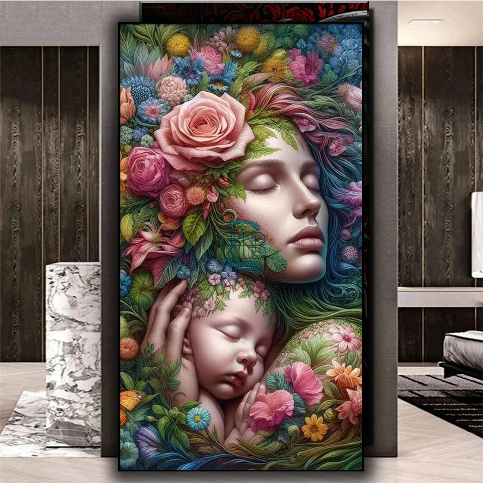 flores-mae-e-bebe-diy-pintura-diamante-novo-tamanho-grande-quadrado-completo-redondo-diamante-arte-strass-paisagem-decoracao-de-casa-﻿