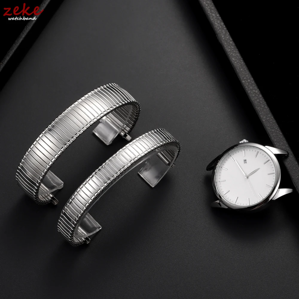 Stainless Steel Elastic Stretch Strap Metal Expansion Silver Watchband Men Women Adjustable Wristband Bracelet 10-14mm 16-23mm