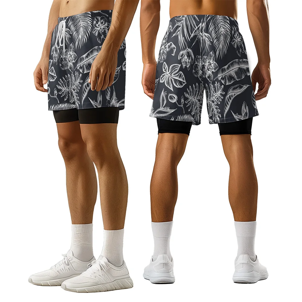 

2024 New original design Variety Leaves Summer 3D Advanced Print casual trend Sports High Street Ice skating camo shorts