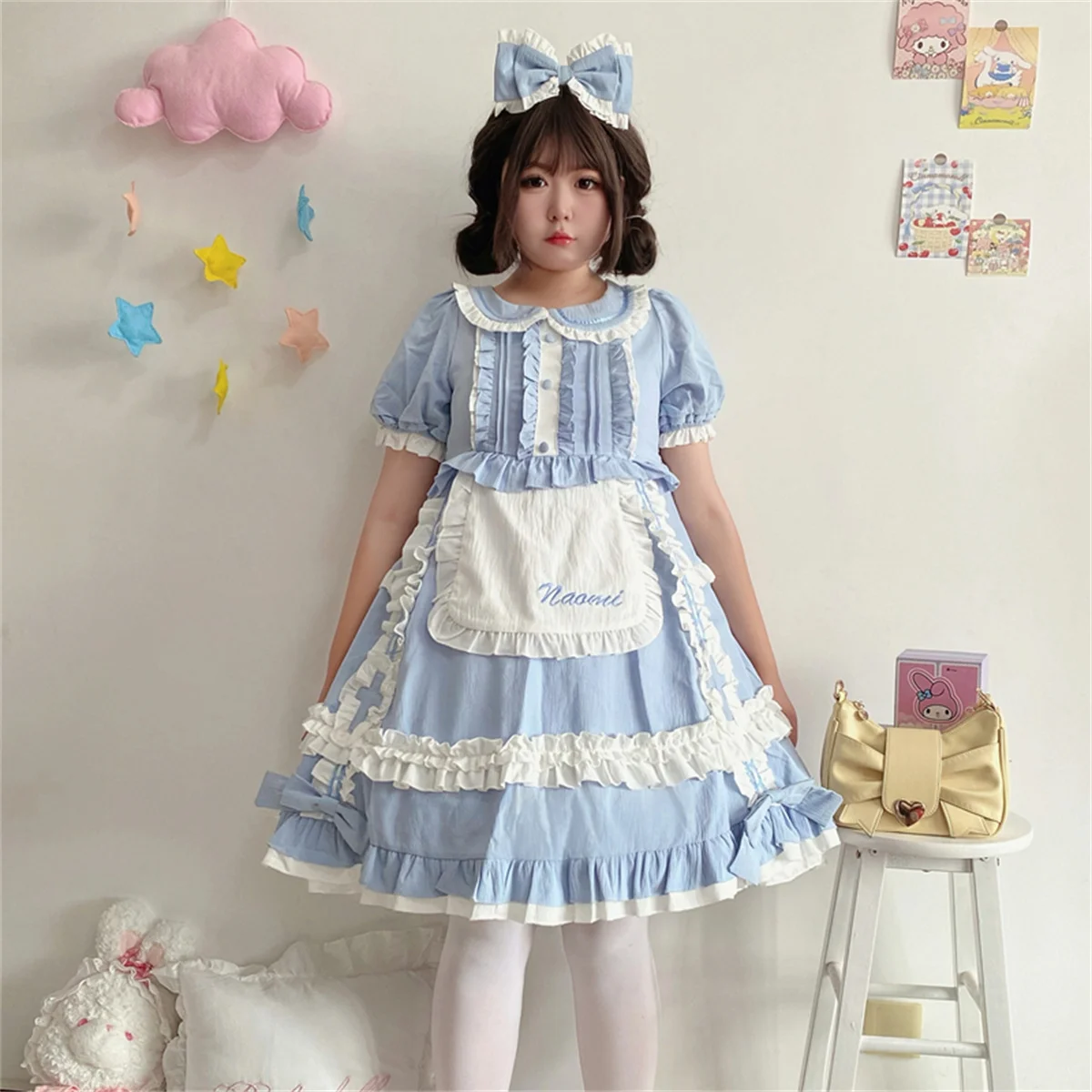 

Japanese Cute Style Plus Size OP Lolita Kawaii Girl Cosplay Nurse Ruffled Doll Collar Embroidered Lettered Apron Cross Dress