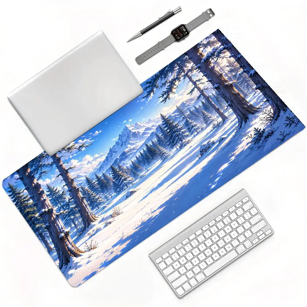 Winter Morning Sun Snow Forest Snowy Mountain Valley Nature Scenery Extended Gaming Mouse Pad Smooth Anti Slip Rubber Base