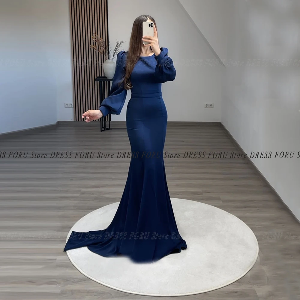 Elegant Mermaid Evening Dress For Woman Long Sleeve Scoop Simple Formal Party Gown Floor Length Wedding Guest Wear Customized