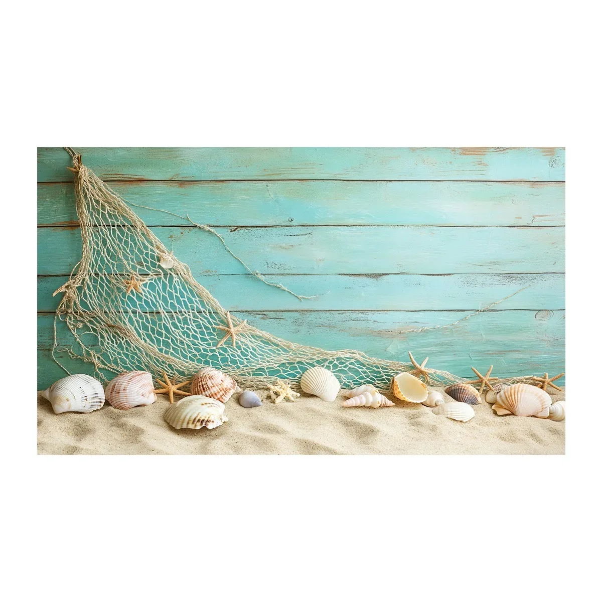 1. Beach-themed tablecloth - Greenish-blue wood grain with shell patterns, suitable for rural home decoration, yzb