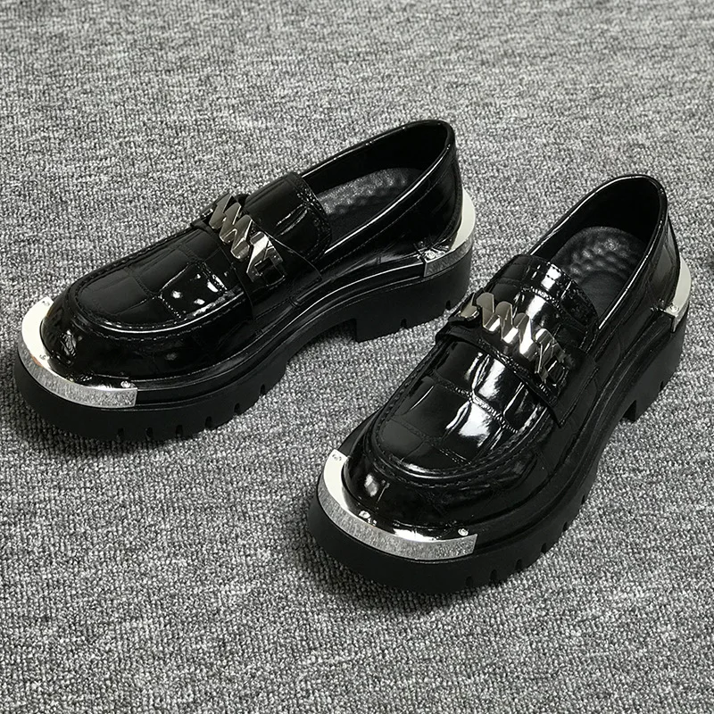 

Casual Business Fashion Mens Dress Shoes Brand Male Footwear Brown Black Loafers Height Increasing 3.5cm Big Size 45 DX741