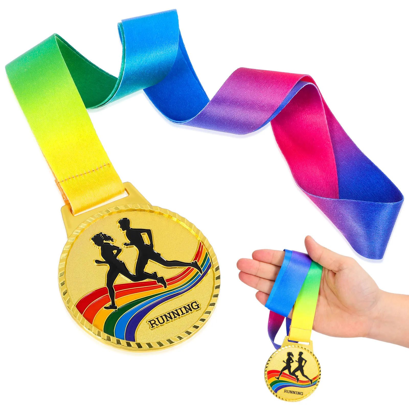 Premium Zinc Alloy Running Medal Marathon Track Field Competition Award Sports Prize Trophy Lightweight Polished Finish Lanyard