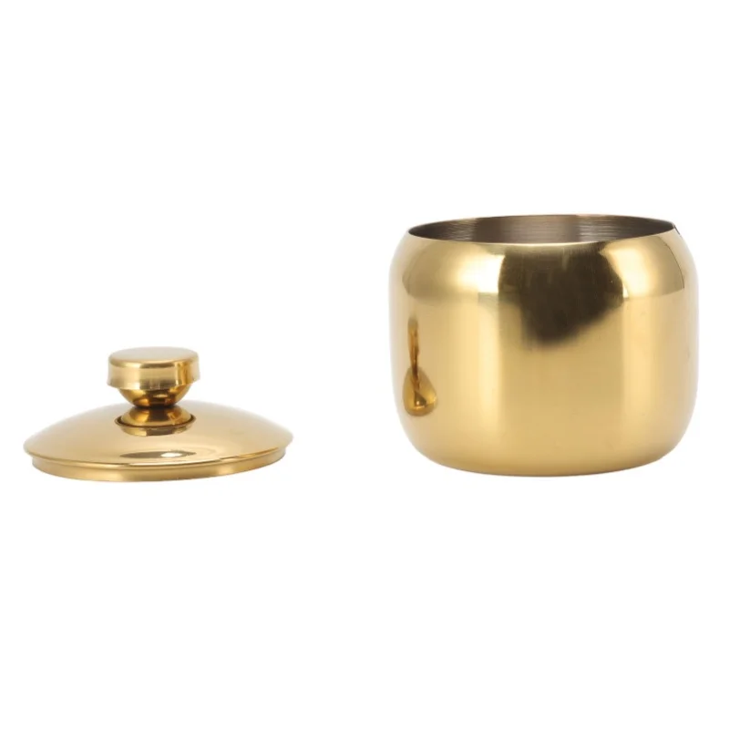 Stainless Steel Gold Seasoning Condiment Pot Spice Salt Sugar Pepper Container Jar Storage Organizer With Lid