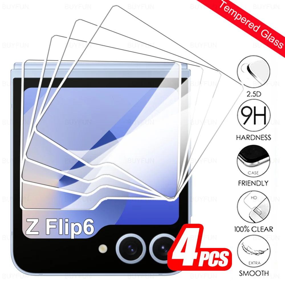 4 Pcs ZFlip6 ZFlip5 Back Screen Protector For Samsung Galaxy Z Flip 6 ZFlip 5 Flip5 Flip6 5G Tempered Glass Rear Protective Film