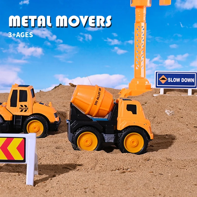 Construction Vehicle Set Ccene Parking Lot Excavator Mixer Truck Tank Truck Model Boy Car Toy Construction Site Oy Set