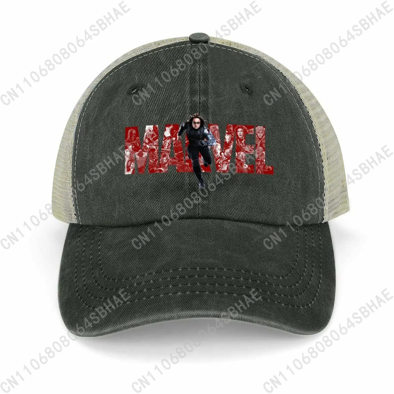 

Marvel Bucky Barnes Mesh Cowboy Hat Hollow Ventilated Summer Cap Men Women Outdoor Sun Hat Adjustable Strap Custom Cosplay