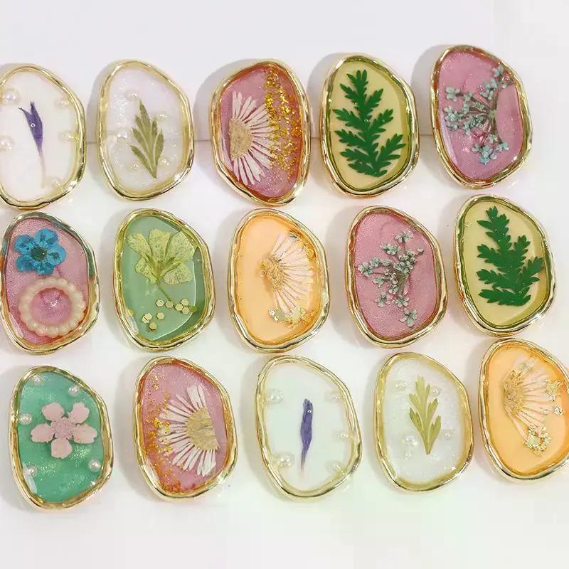 Pearl Oval Flowers Sand Granular Glue Green Leaf Pink Dried Flower Alloy Accessories Earrings DIY Jewelry Accessories