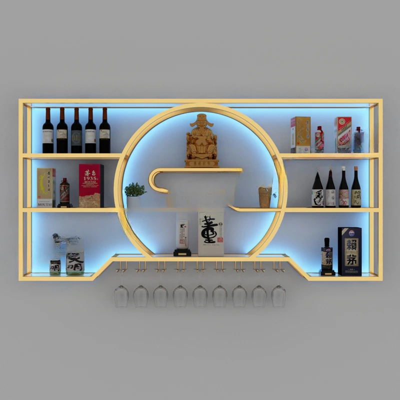 

Modern Luxury Wine Mounted Bar Cabinet Storage Shop Furniture Adega Barzinho Bottle Rack Buffet Retail Restaurant Metal Display