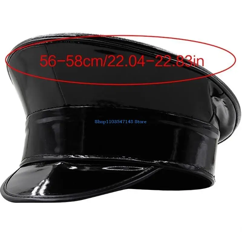 P88B PatentLeather Captain Hat Women Glitter Party Hat Military Cap for Stage Perform