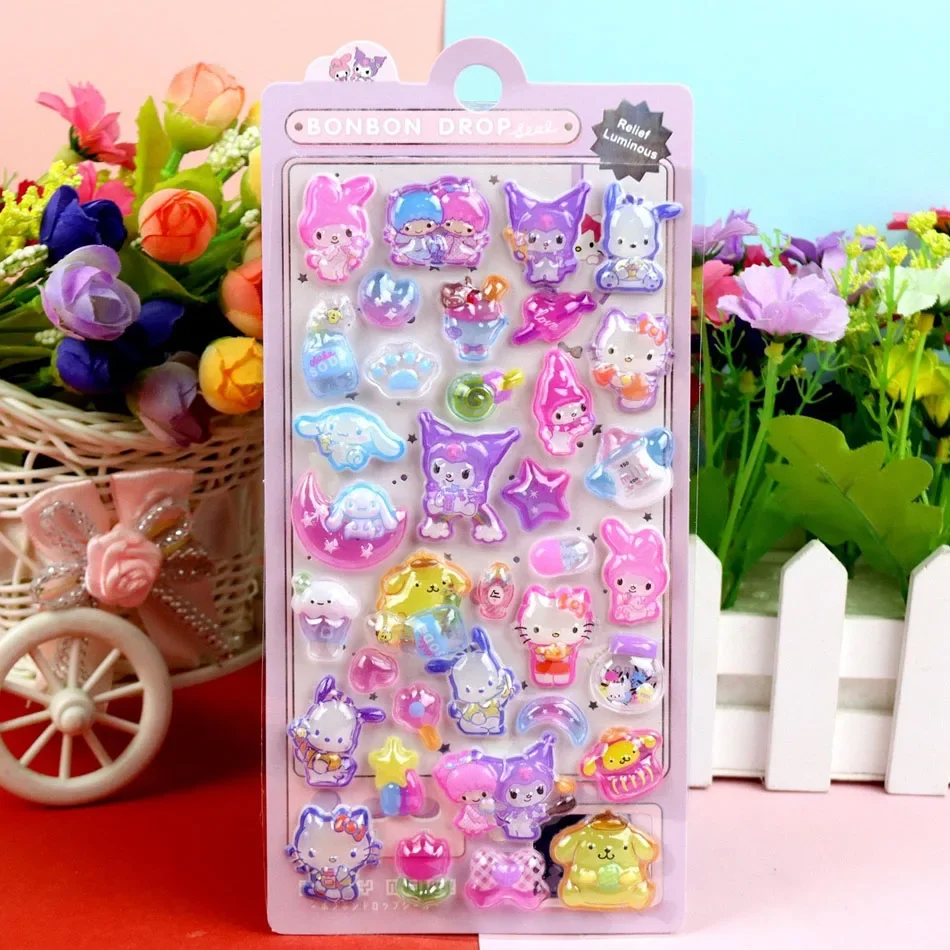 لطيف أنيمي مرحبا كيتي كورومي سينامورول ثلاثية الأبعاد سانريو ملصقات شفافة هلام كريستال ملصق مزخرفة جراب هاتف لتقوم بها بنفسك لعبة أطفال