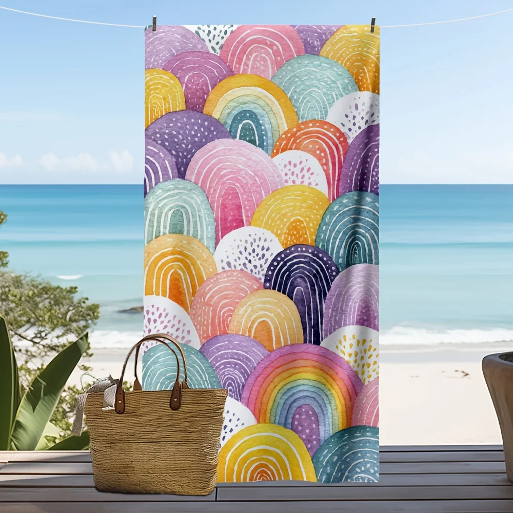 Rainbow Arch Beach Towel Watercolor Semi Circles Pastel Colors Vibrant Summer Art Poolside Decor Stylish Adult Gift
