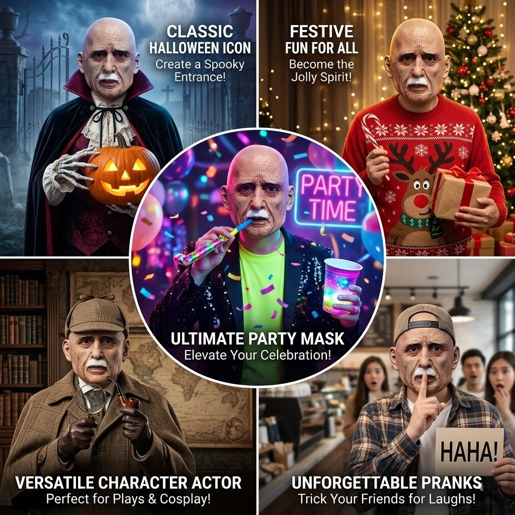 Creepy Bald Elderly Man Latex Mask Realistic Grandpa Face Cosplay Costume Halloween Party Mask Theater Stage Prank Prop view 6