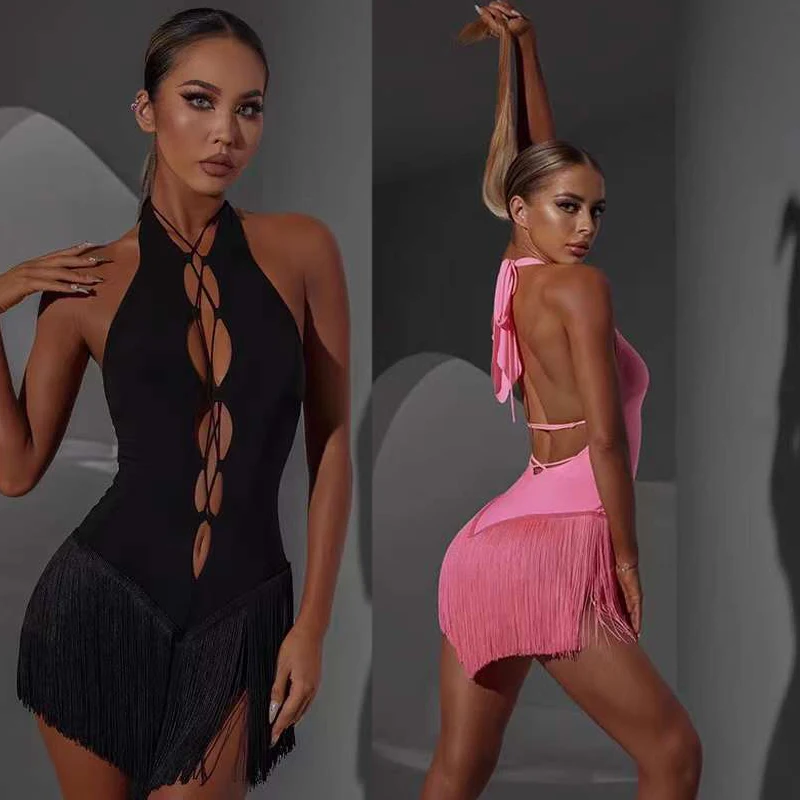 ZYMdancestyle Latin Dance Fringe Dress  Deep V Open Back Cutout Special Design Stage Wear Latino Dancing Mini Tassel Dress #2350