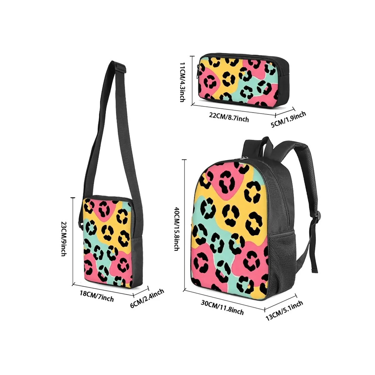 Animal Texture Print 3Pcs/Set Backpack with Messenger Bag ,Pencil Bags for Boy/Girl Best Gift Cartoon Student School Bags
