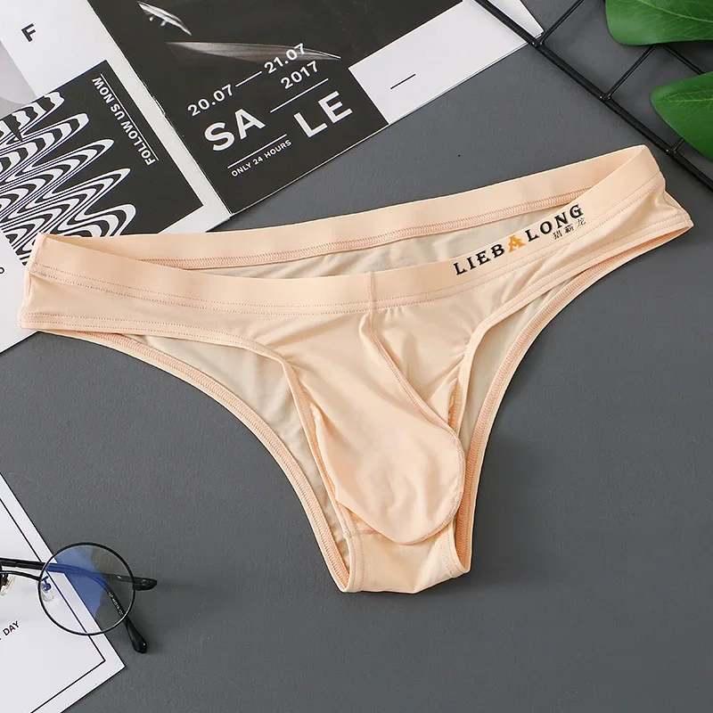 Men Briefs Soft Ice Silk Lingerie 3d Crotch Bikini Panties Low Waist Underwear Thin Seamless Translucent High Elastic Tanga Slip