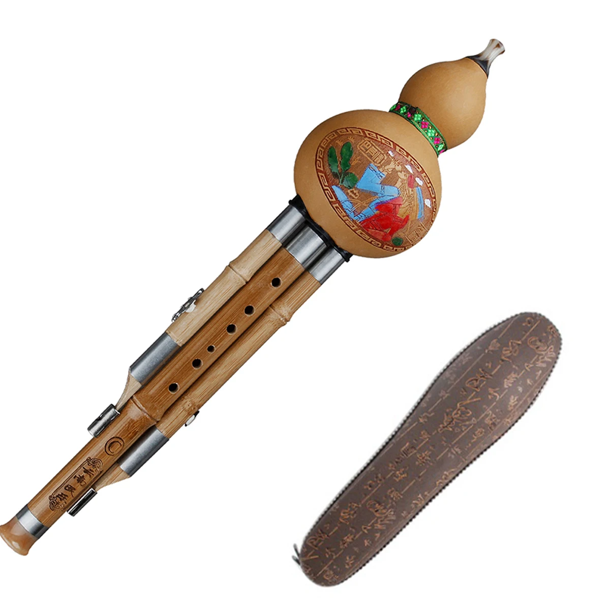 Chinese Traditional Musical Instruments with Chinese Elements, C Key Cucurbit Flute, Hulusi Brown, Woodwind Instrument