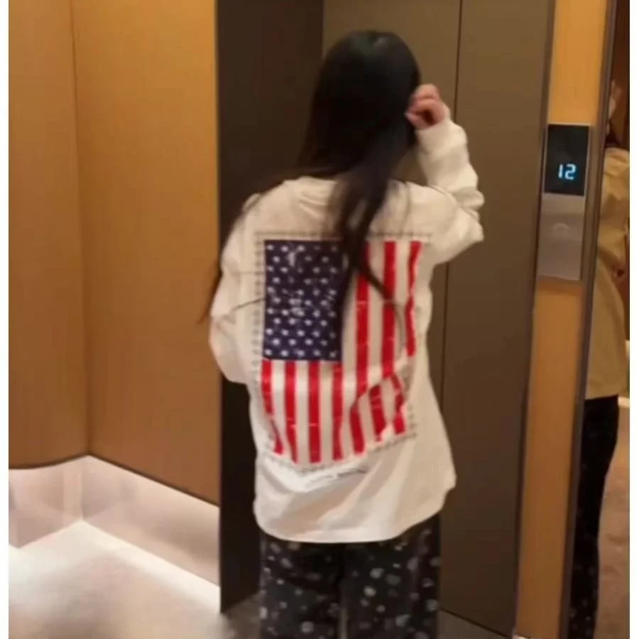 Korean Style Oversize Summer New Print Short Sleeve Long Sleeve T-Shirt Women's Loose Fit Sweet Cute High Quality Cotton Poly...