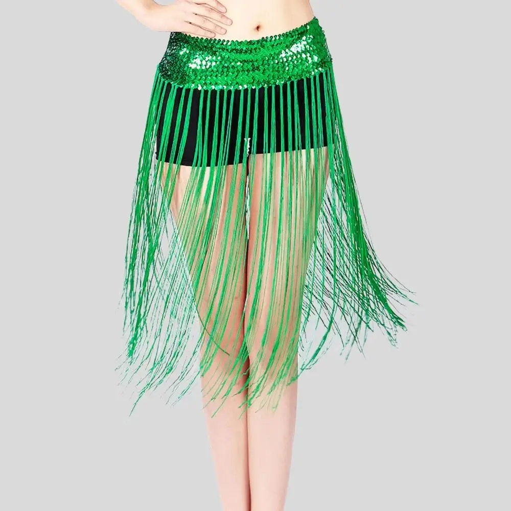 Creative Belly Dance Belt Glitter Sequins Wrap Skirt Sequin Waist Chain Classic Long Tassel Hip Scarf Skirt Latin Dancewear