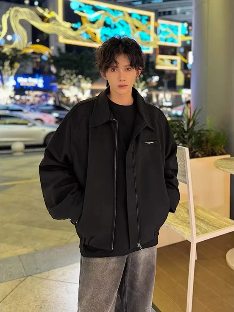 

Корейская спортивная бейсбольная куртка для мужчин, черная, свободного кроя, повседневная, из полиэстера, осенняя, ветрозащитная, на молнии