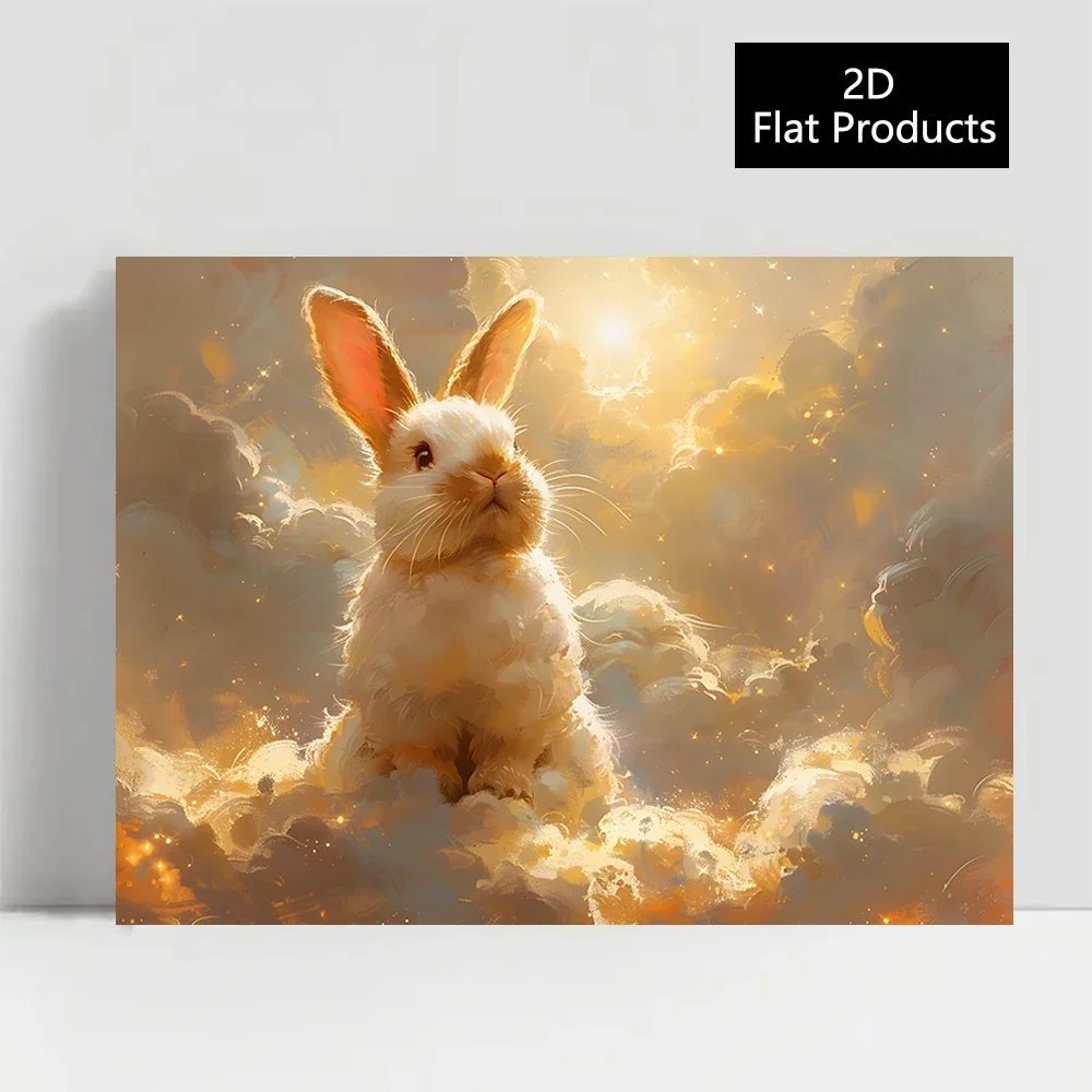 Frameless Canvas Painting Easter Bunny Canvas Art Posters- Rabbit On The Cloud, Perfect For Home, Office, Or Classroom, No Frame