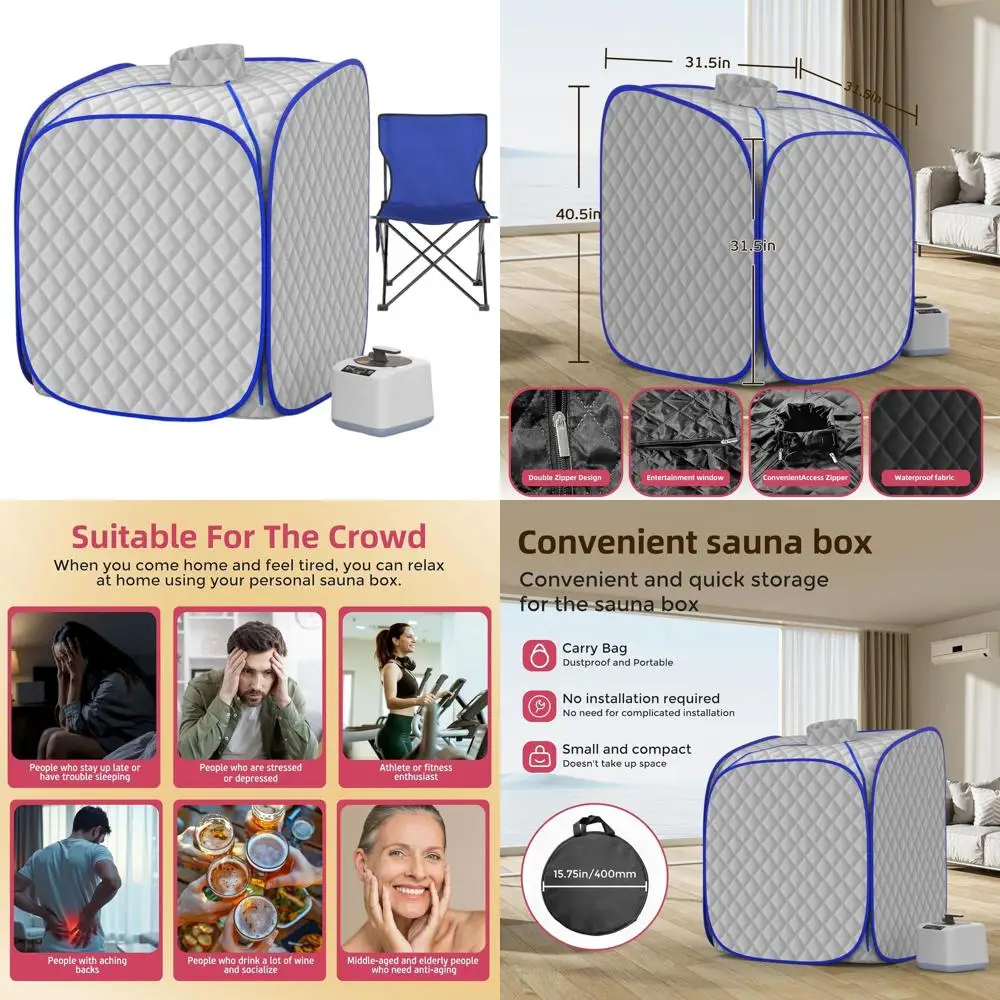 

Домашняя паровая сауна-палатка с 9-уровневым нагревом, парогенератором и складным креслом для релаксации и детоксикации