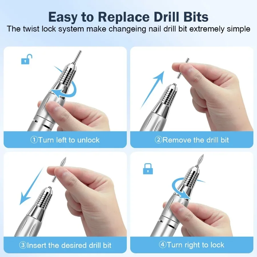 Profesjonalna elektryczna frezarka do paznokci 35000RPM z pedałem nożnym do manicure i pedicure z akrylu i żelu, wyświetlacz LCD, narzędzie Efile De