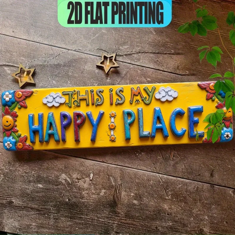 Retro Cheerful 2D Flat Aluminum Wall Art 15.75x3.94in Waterproof Durable Bright Yellow Metal Sign For Home Cafe Office Decor